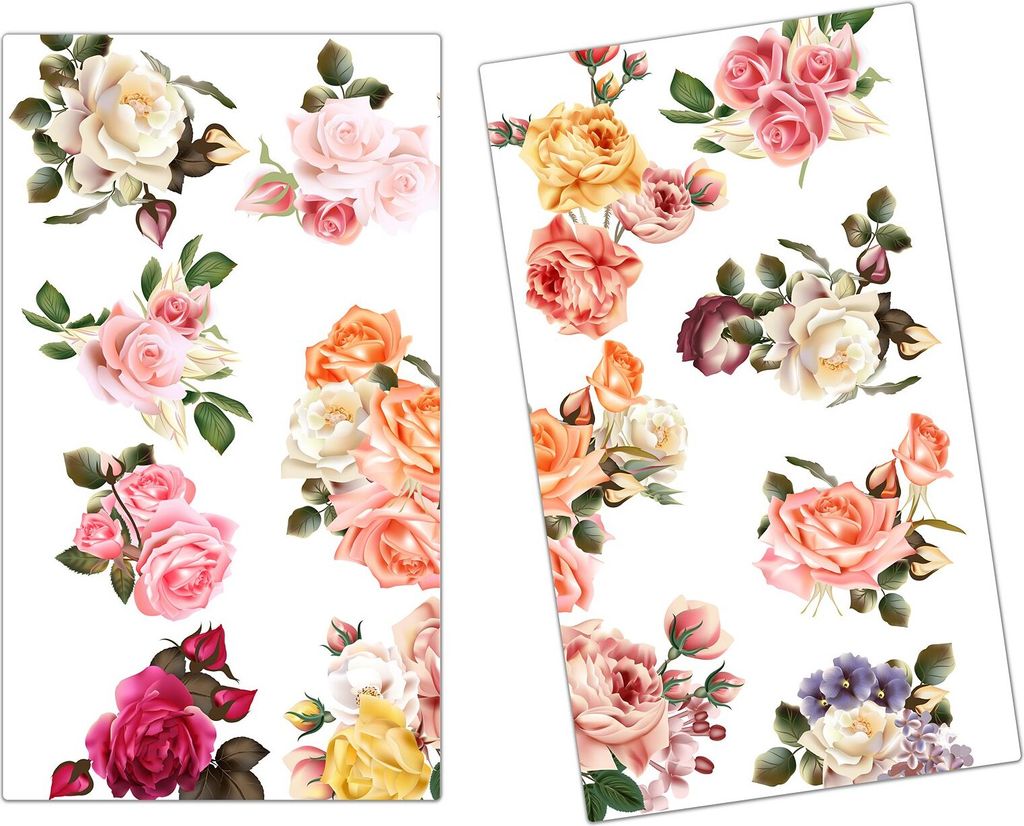 Spritzschutz Herdabdeckplatte Schneidebrett aus Glas Verschiedenfarbige Rosen 2-Teilig (60x52cm)