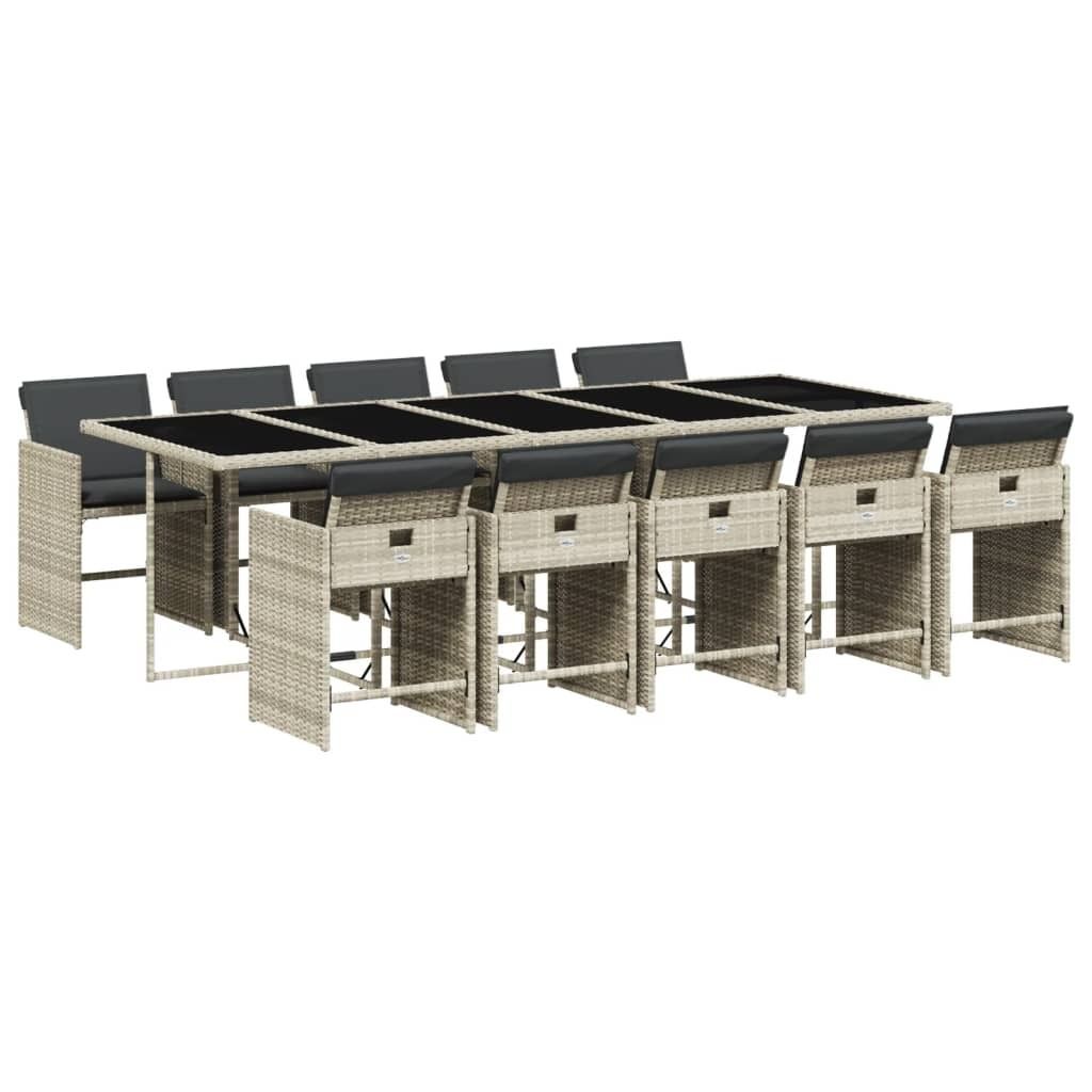 vidaXL 11-tlg. Garten-Essgruppe mit Kissen Hellgrau Poly Rattan