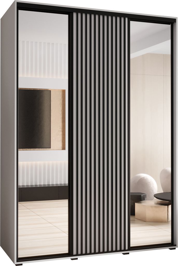 MEBLE KRYSPOL Lanko 2 Schrank mit 3 Schiebetüren - 235,2x170x60 cm - Weiß Weiß Schwarz