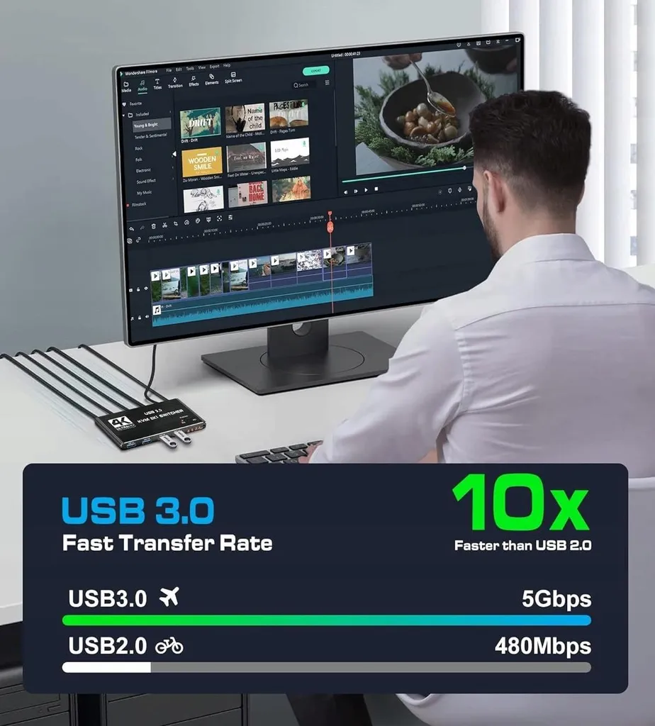 KVM Switch HDMI 2.0 pour Télétravail : 2 PC sur 1 Écran 4K avec USB 3.0 - 5