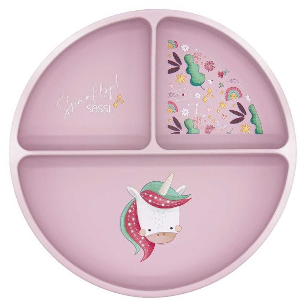 Silikon Teller mit Saugnapf Tiere - 18 x 18 cm - Rose | by Sassi Junior