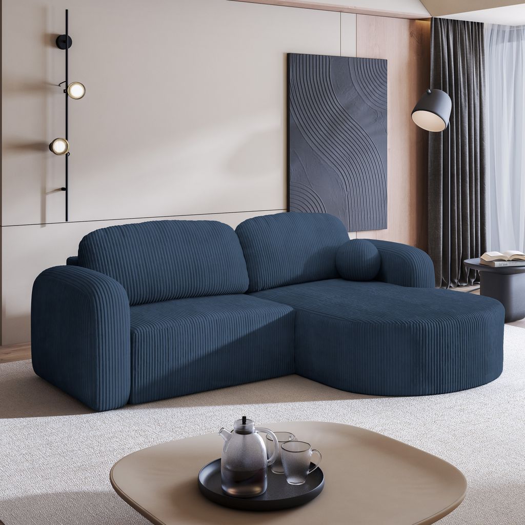 Masseno Ecksofa AMILIA P mit Schlaffunktion L-Form, Sofa mit Bettkasten, Wohnzimmersofa, Couch, Soffa, Bettsofa, Couchgarnitur- Blau, POSO 05