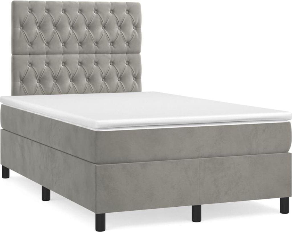 vidaXL Boxspringbett mit Matratze Hellgrau 120x200 cm Samt