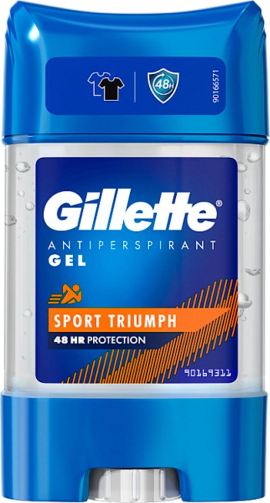 A product shot of a Gillette Sport Clear Gel Antiperspirant stick.