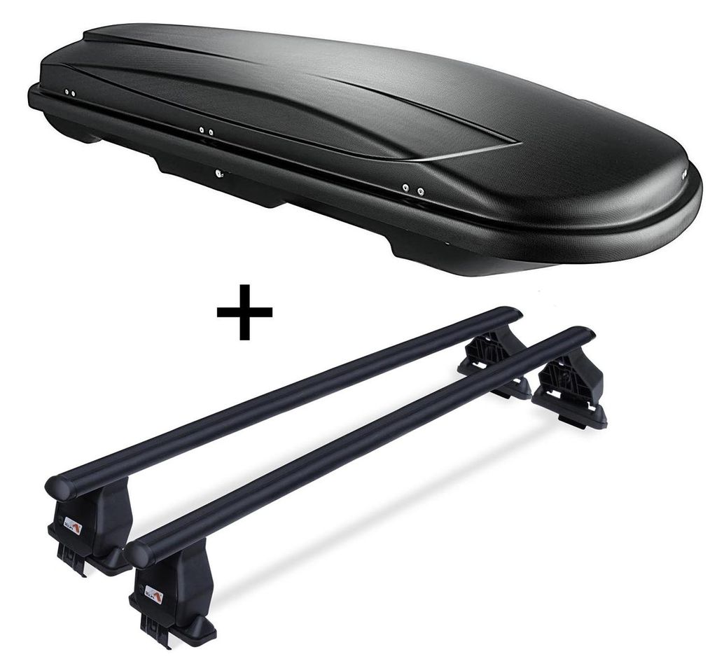 Dachbox VDP JUXT600 abschließbar 600 Ltr + Dachträger Menabo Tema kompatibel mit für Ford Fusion (Kombi 5 Türer) 2002-2012 Stahl