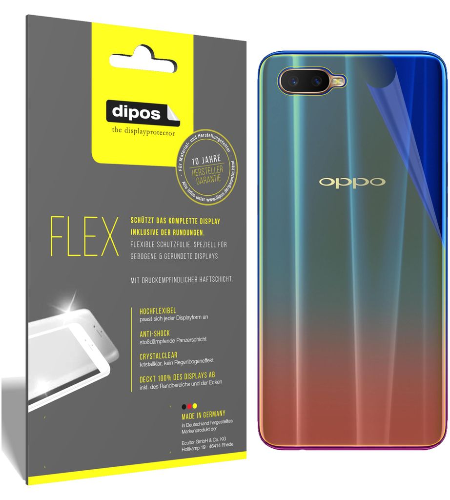 3x Oppo K1 Rückseite Schutzfolie Folie, 100% Displayabdeckung, dipos Flex