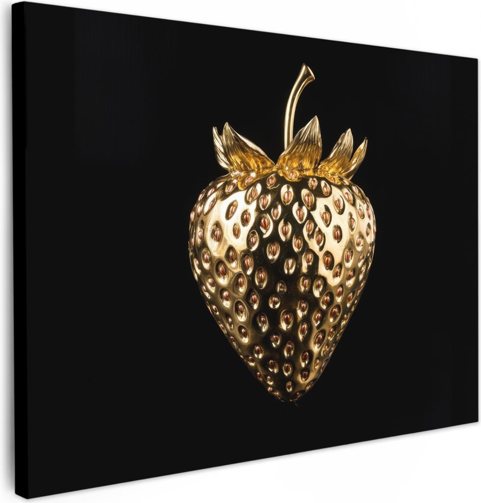 Leinwand Bilder 40x30 cm - Gold - Erdbeere - Schwarz, Wandbilder, Wanddeko Wohnzimmer, Bild