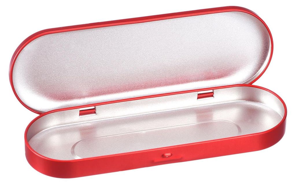 ovale Metalldose, 17,5 x 6,1 x 1,8 cm, rot, mit Klappdeckel