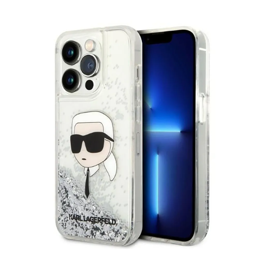 Karl Lagerfeld Custodia iPhone 14 Pro Max Glitter Silver Karl Head Originale