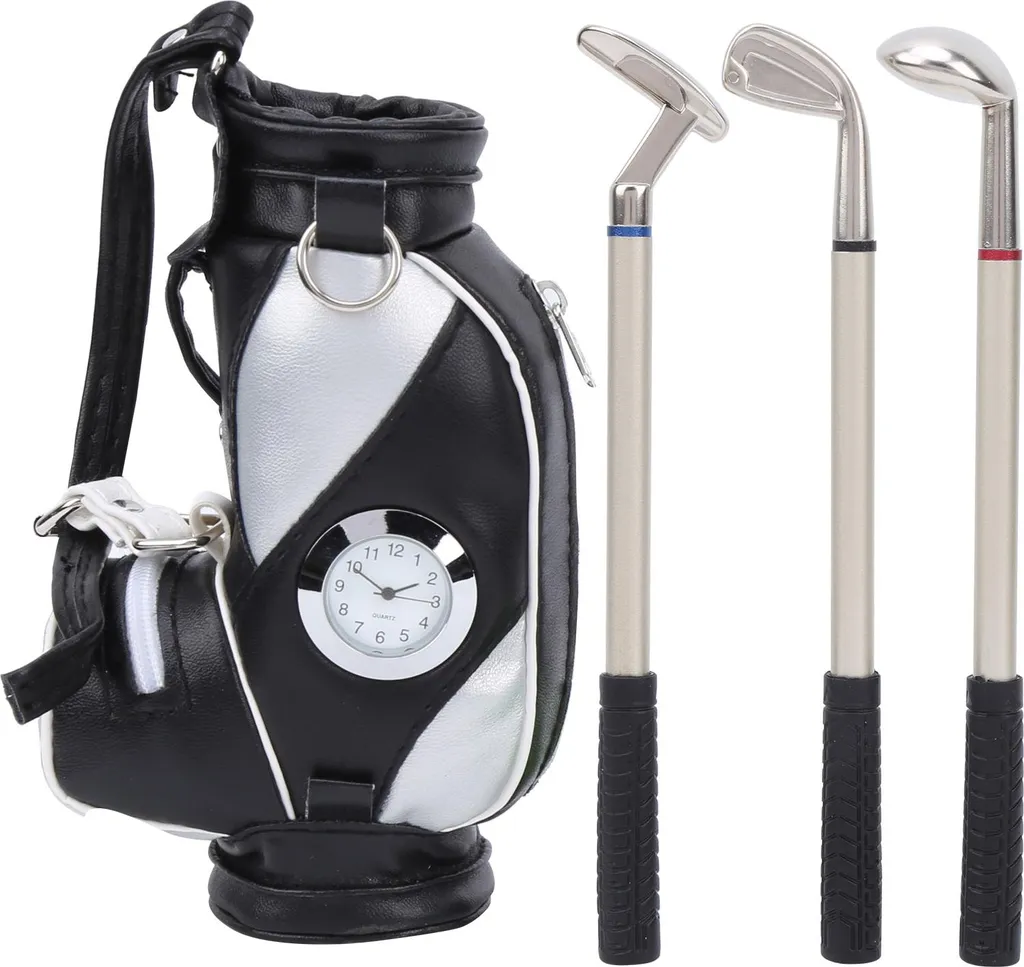 Mini Sac de Golf de Bureau avec Stylos en Alliage de Zinc et Horloge