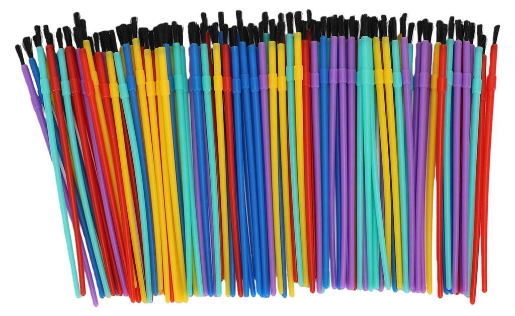100-teiliges Kinderpinsel-Pinselset mit Kunststoffgriff und Nylonpinsel für Aquarell- und Ölmalerei, 5 Farben, 16 cm, gemischte Farben