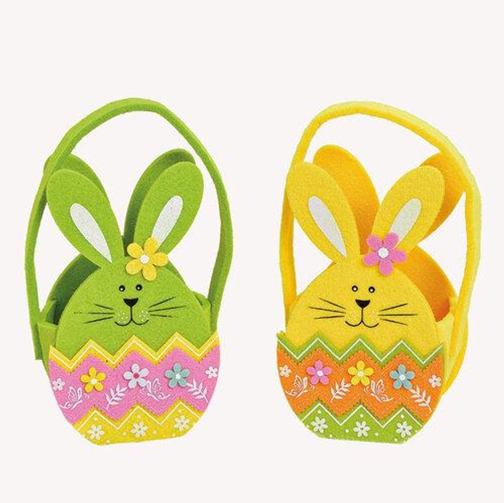 Oster Filzkorb grün gelb mit Hasenmotiv – Korb mit Griff für Kinder, Geschenk- & Dekoidee