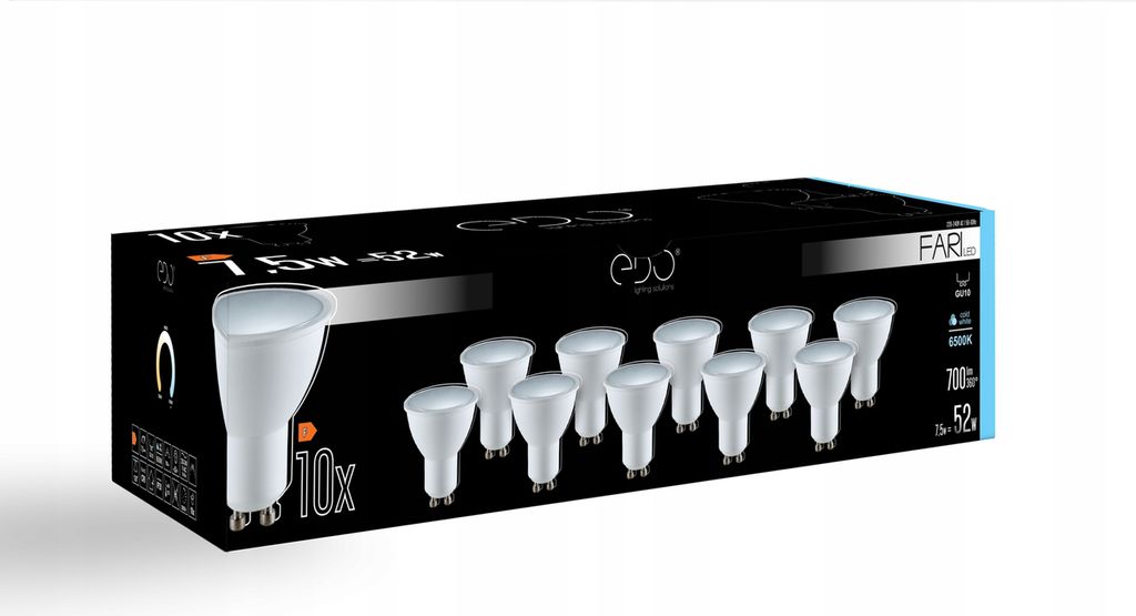 SET 10x Leuchtmittel FARI LED GU10 7,5W 6500K kalt CW 700lm 120st EDO777492