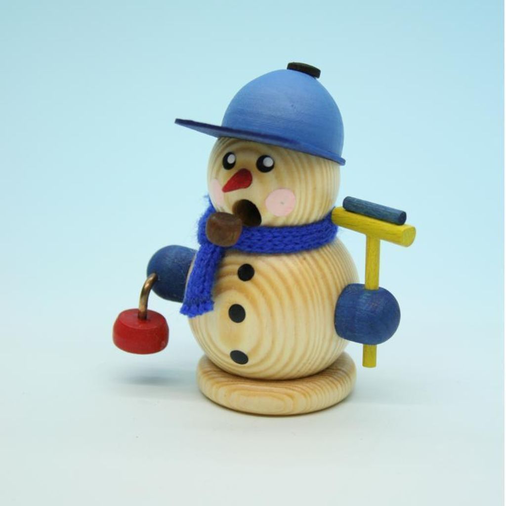 Räucherfigur Curlingspieler mit Besen natur Höhe 8cm NEU