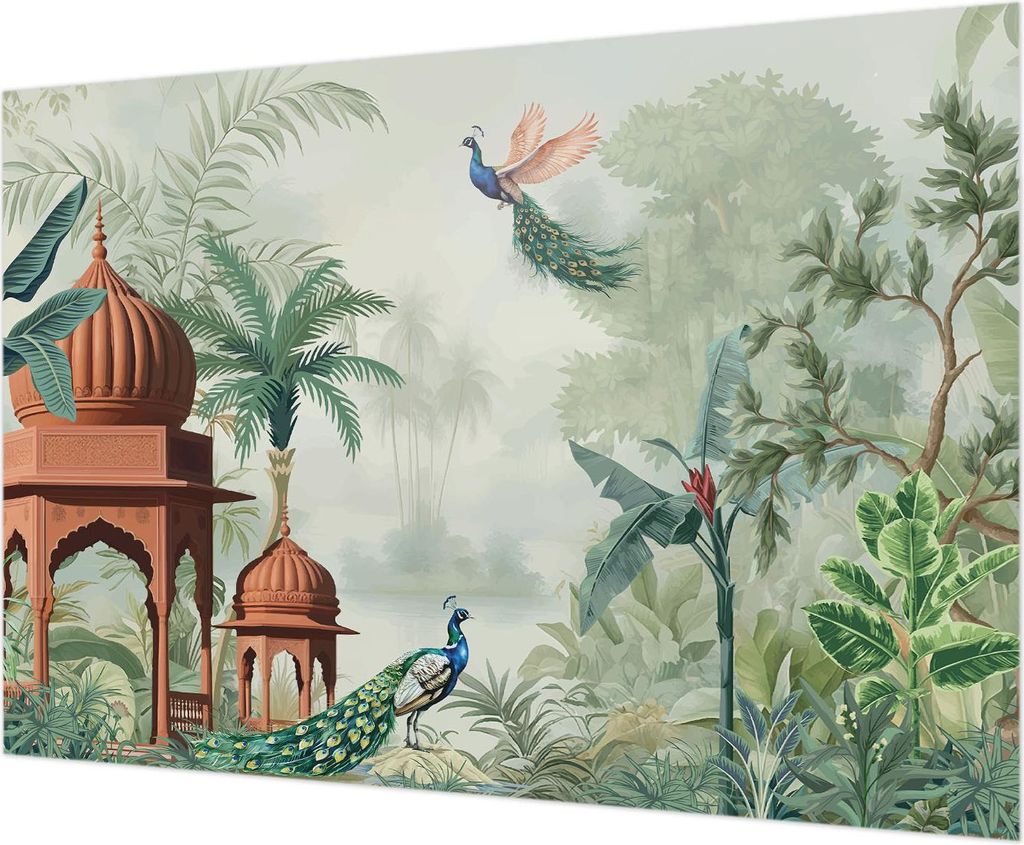 Wandtapete - Dekorative Tapete für Wohnzimmer - Tapetenfolie für Wanddekoration - 208x146 cm - Peacock Gardens