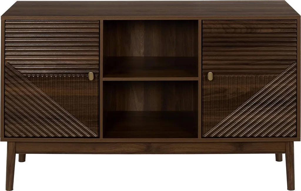 Buffet Bas Marron de 120cm avec Portes - Commode de Rangement Séjour