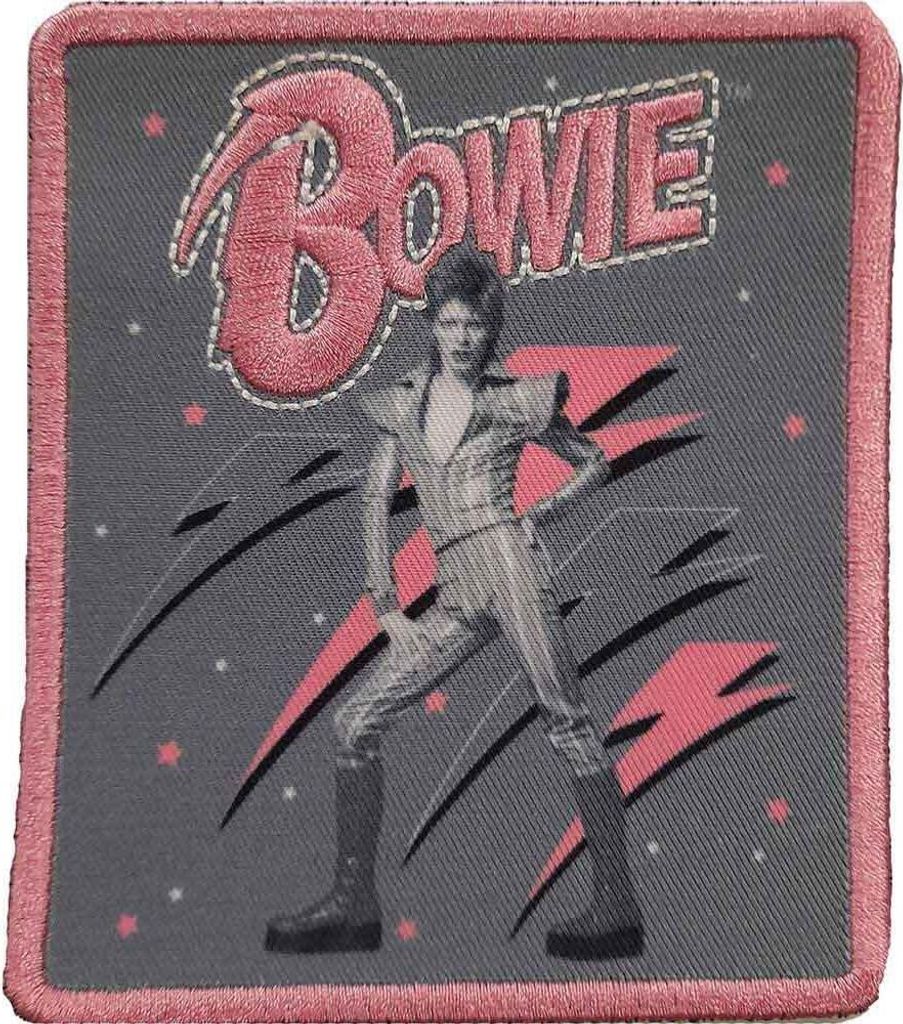 David Bowie - Logo - Patch "Pink Flash", gewebter Stoff RO11318 (Einheitsgröße) (Grau/Pink)
