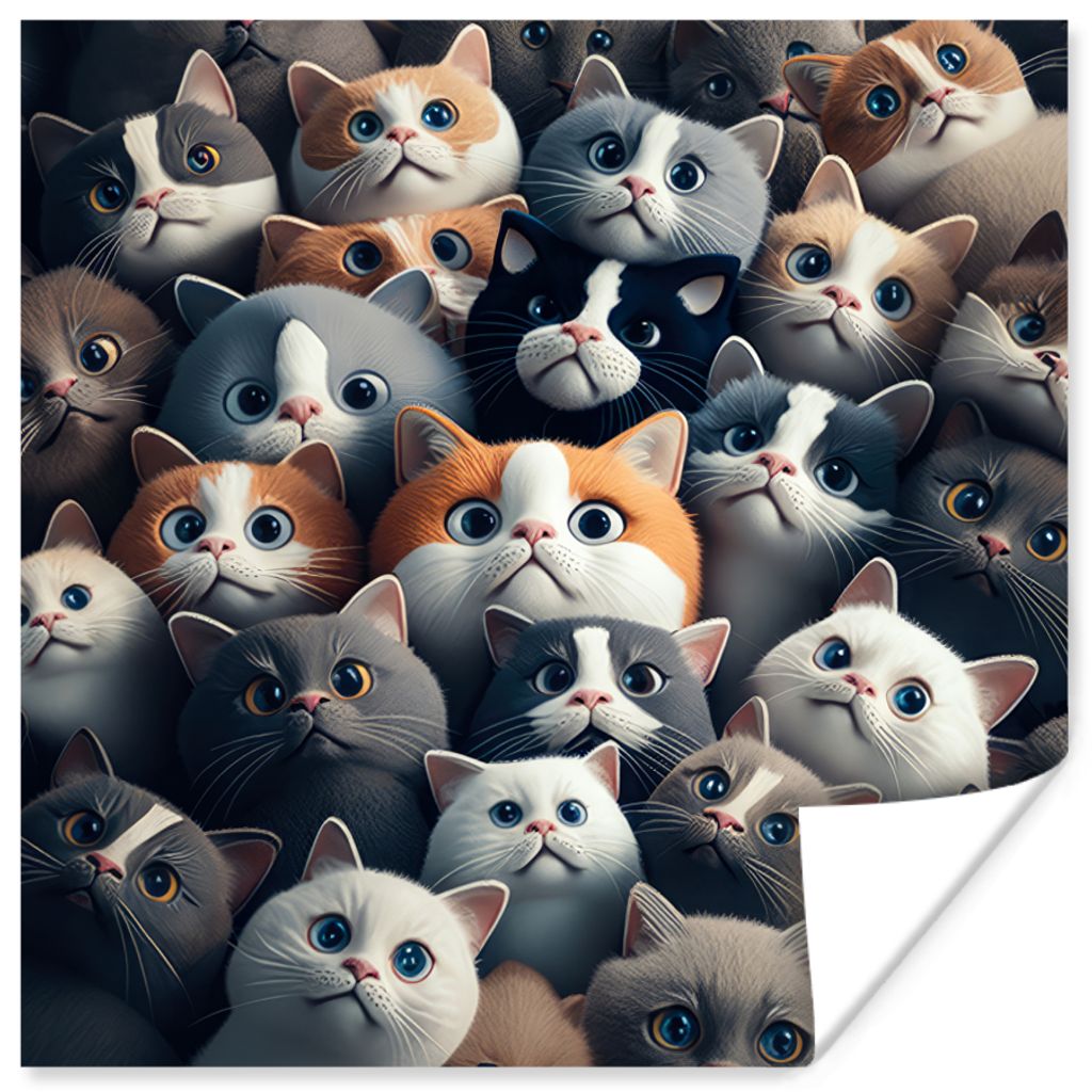 MuchoWow Poster Katze - Tiere - Katze - Grau - Muster - Kind 75x75 cm - Wand Dekoration