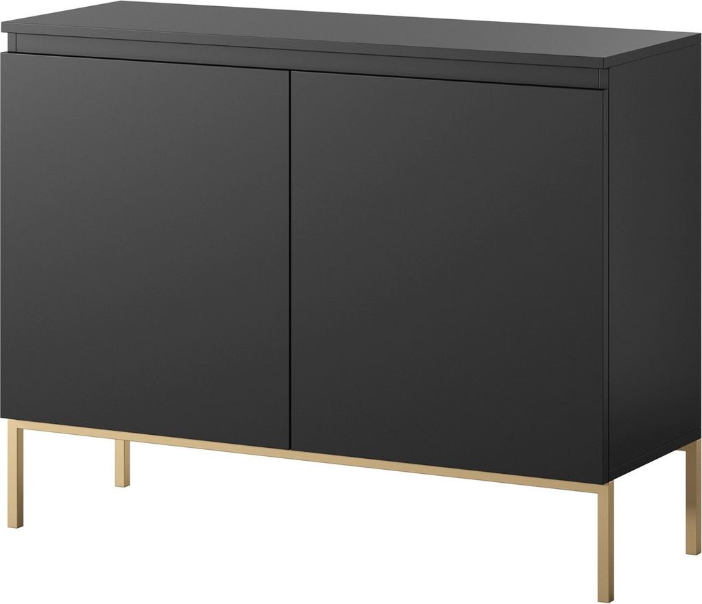 Selsey Bemmi - Sideboard 2-türig, Schwarz mit goldenem Gestell, 100 cm