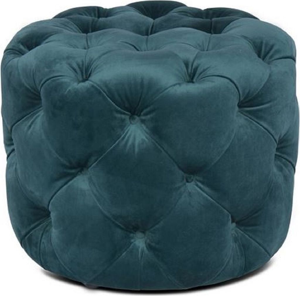 Casa Padrino Luxus Chesterfield Samt Hocker Grün Ø 53 x H. 41 cm - Runder Sitzhocker - Chesterfield Möbel
