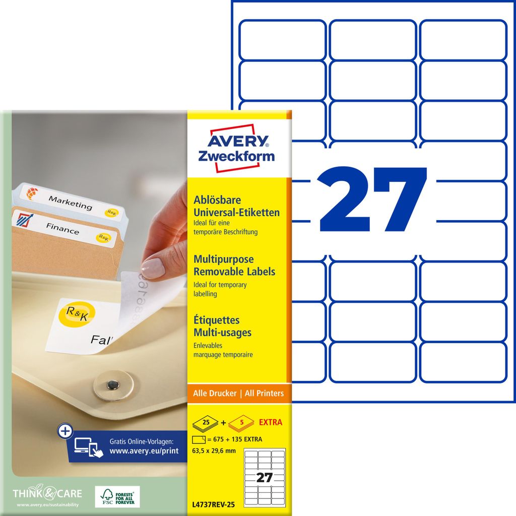 Avery Zweckform L4737REV-25, Universal-Etiketten, ablösbar, Produktbild 