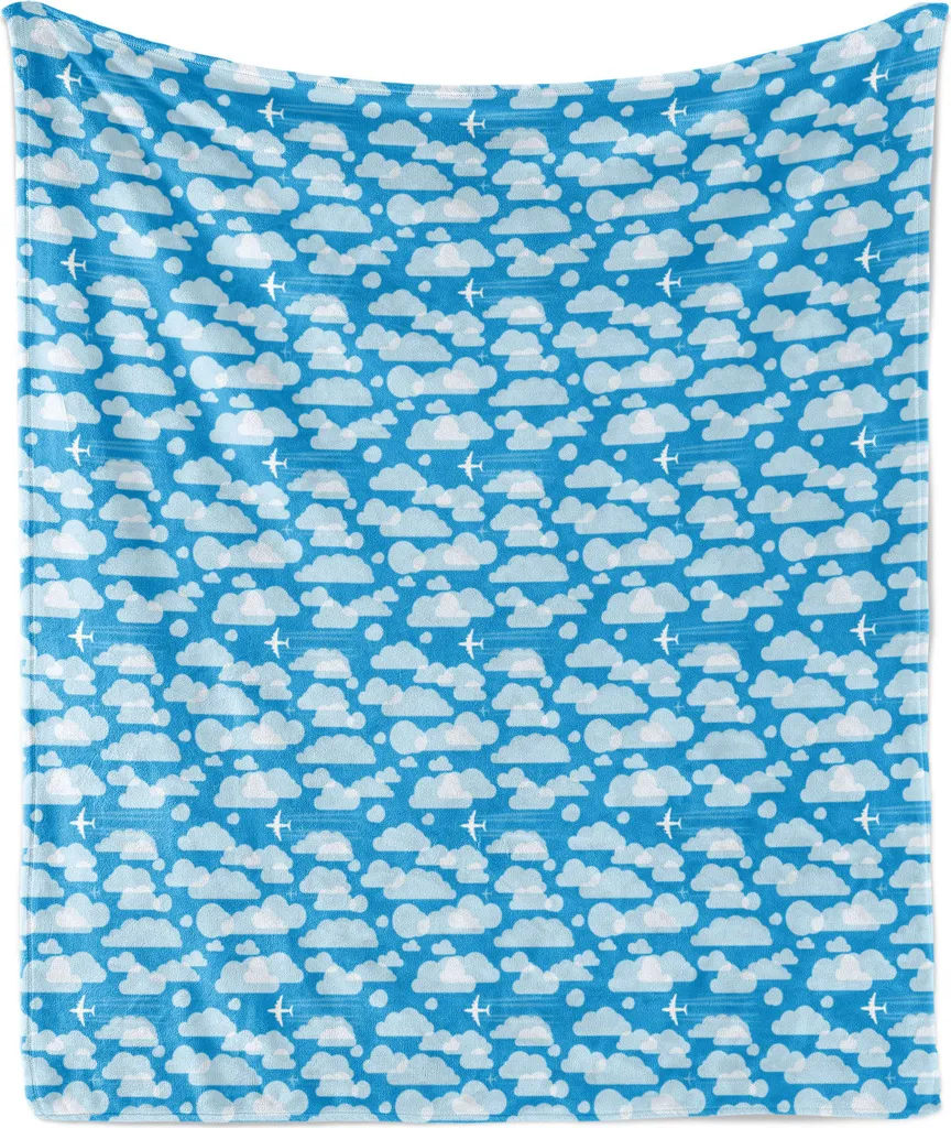 ABAKUHAUS Coperta Pile Aeroplani 125x175 - Morbidezza Azzurro Cielo
