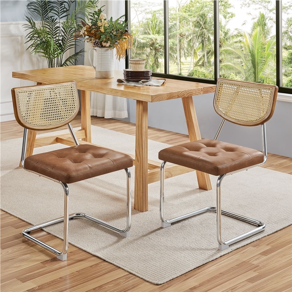 Yaheetech 2er Set Schwingstuhl mit Rattan Rückenlehne, Produktbild 