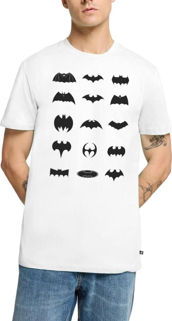 Spreadshirt DC Comics Batman Logos Entwicklung Männer Premium T-Shirt, XS, Weiß