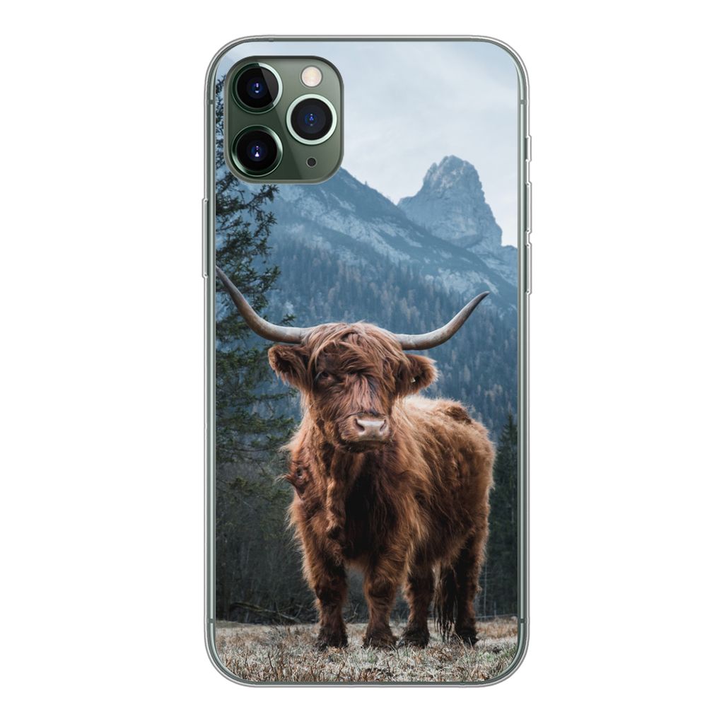 MuchoWow Handyhülle Schutzhülle Hülle für iPhone 11 Pro Max Schottische Highlander - Tiere - Landschaft Silikon Softcase Handy Hülle - Schutz