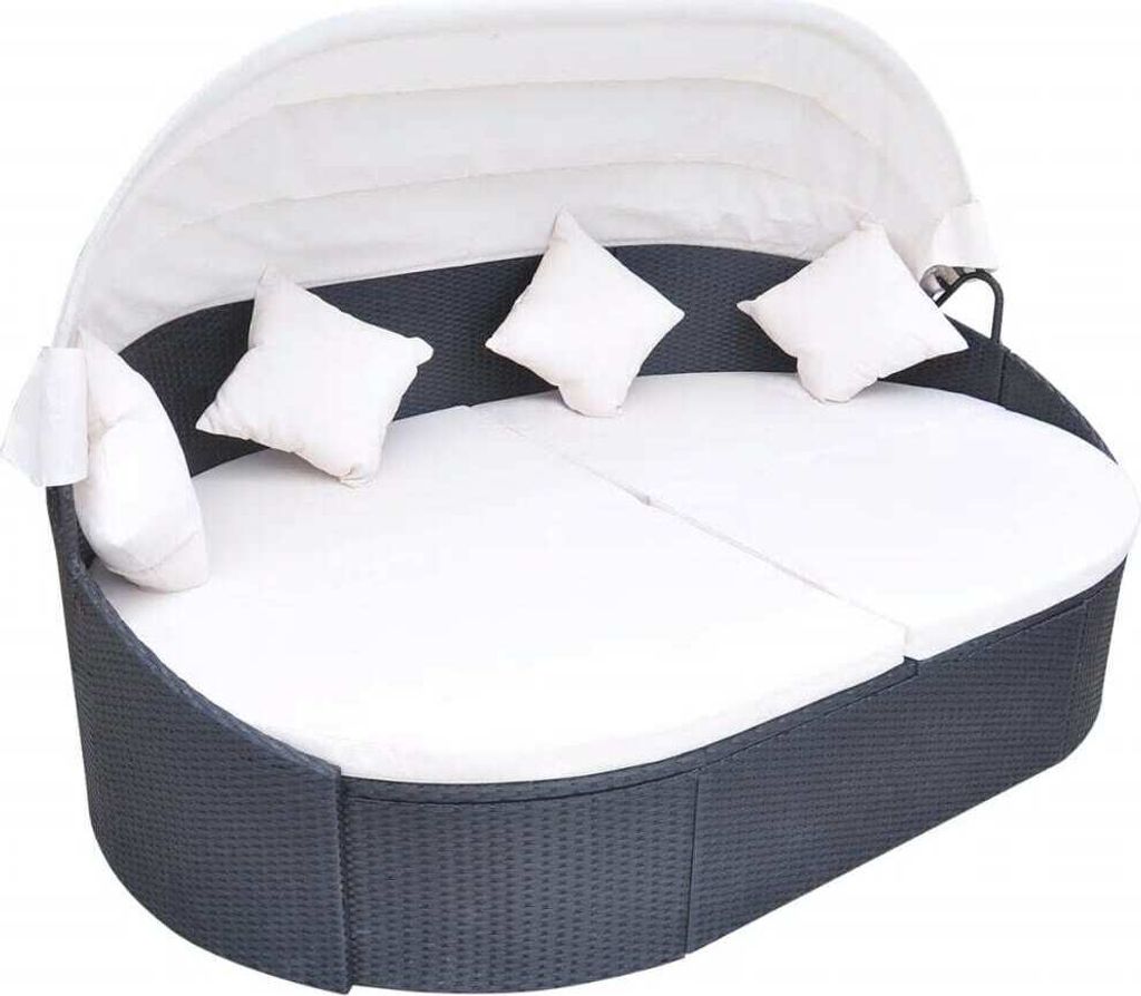 The Living Store Outdoor-Loungebett mit Dach Poly Rattan Schwarz