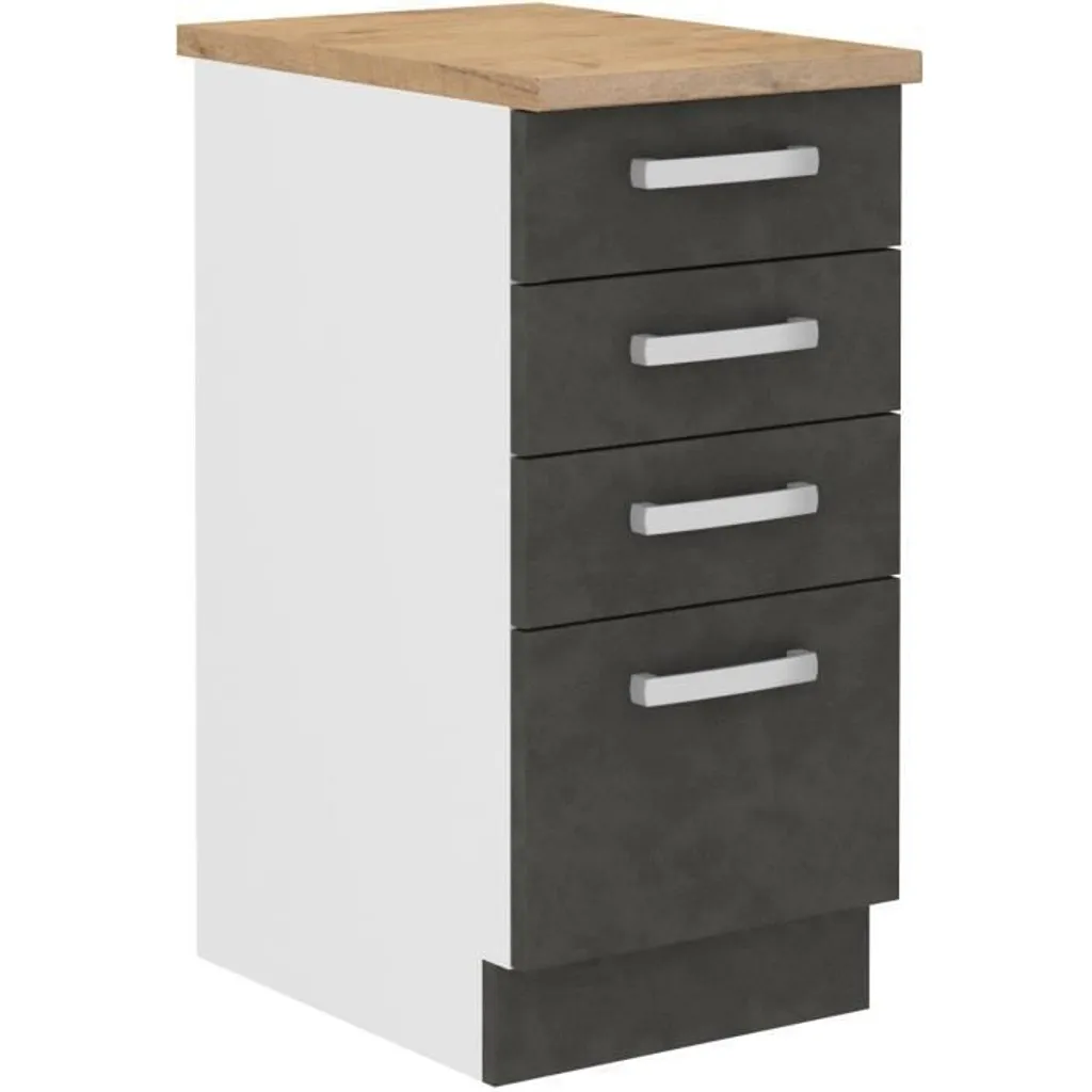 Armoire basse Lassen 4 tiroirs gris mat L40 x P51,6 cm avec plan travail