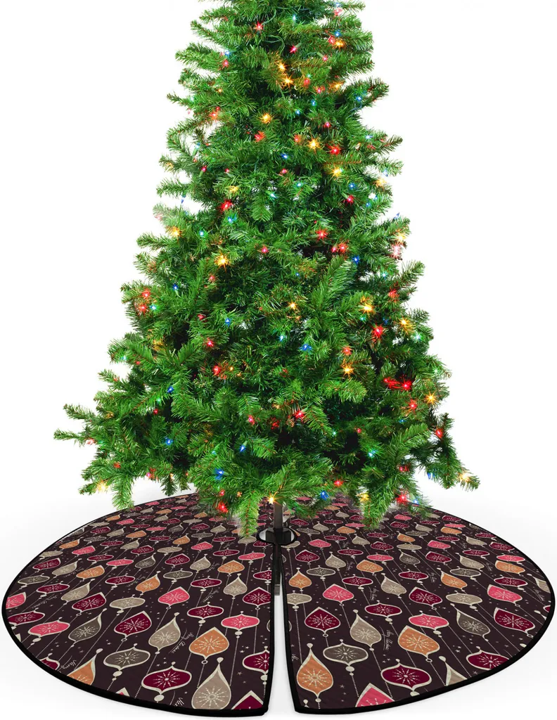 Jupe de Sapin de Noël ABAKUHAUS 135 cm - Tissu Imprimé Boules et Paillettes
