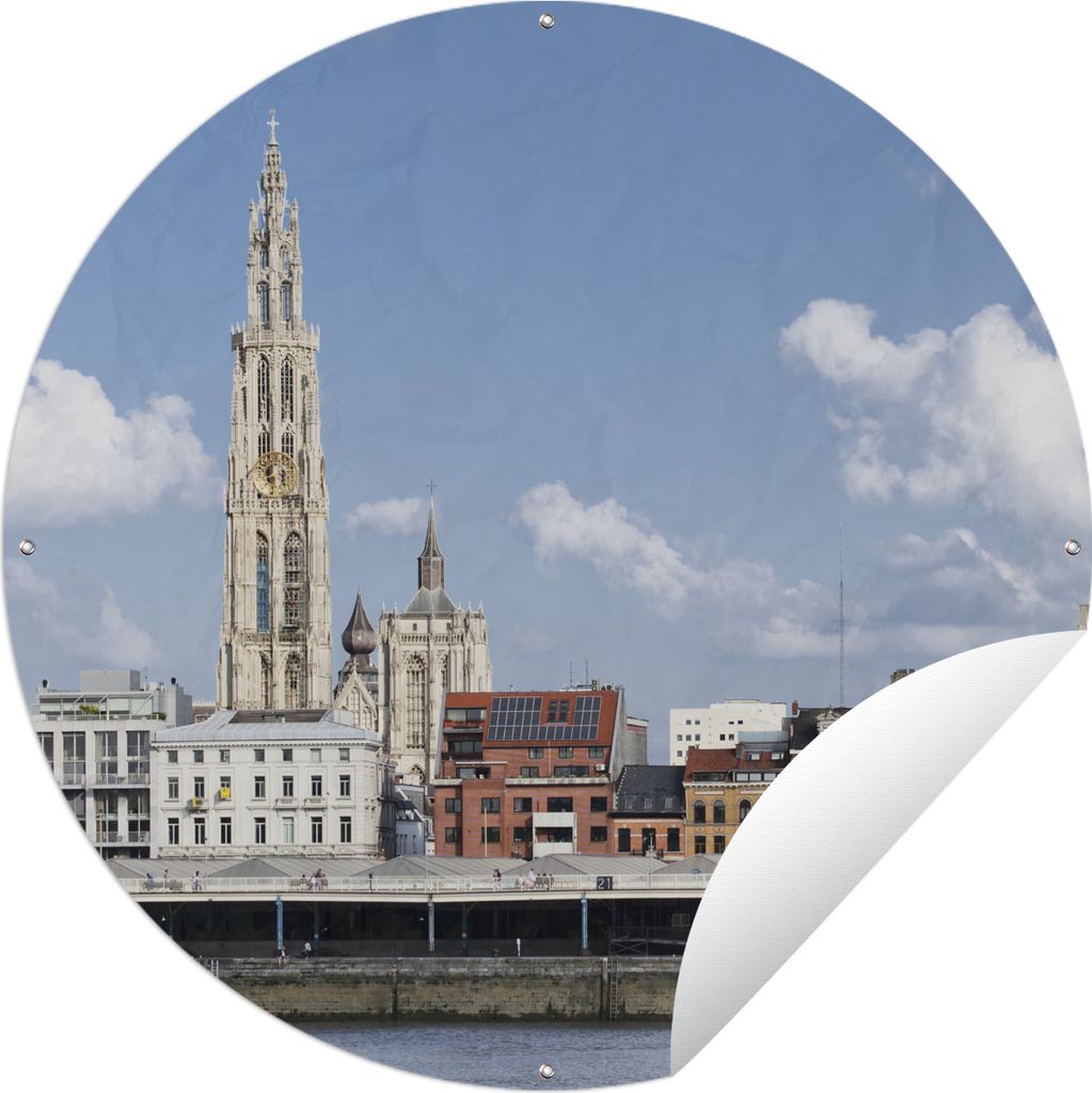 MuchoWow Gartenposter Outdoor-Poster Rund Architektur - Wasser - Antwerpen Ø 120 cm Gartendeko Rundes Poster draußen