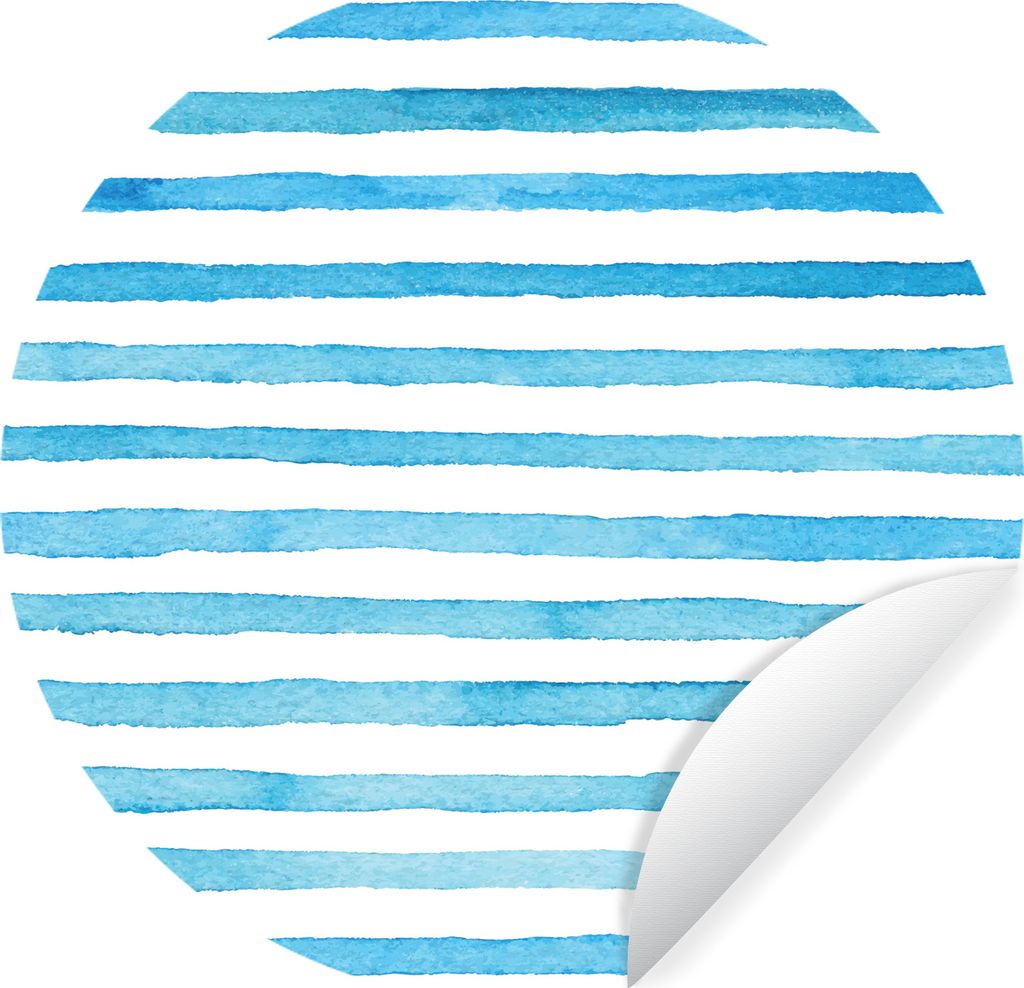 MuchoWow Runde Wandtattoo - Wandsticker Tapete Aufkleber Aquarell - Blau - Streifen Ø 80 cm Selbstklebend und Repositionierbar - Wandaufkleber -...