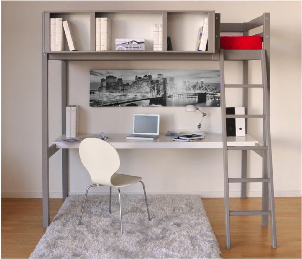 Hochbett LOU mit Schreibtisch / Grau