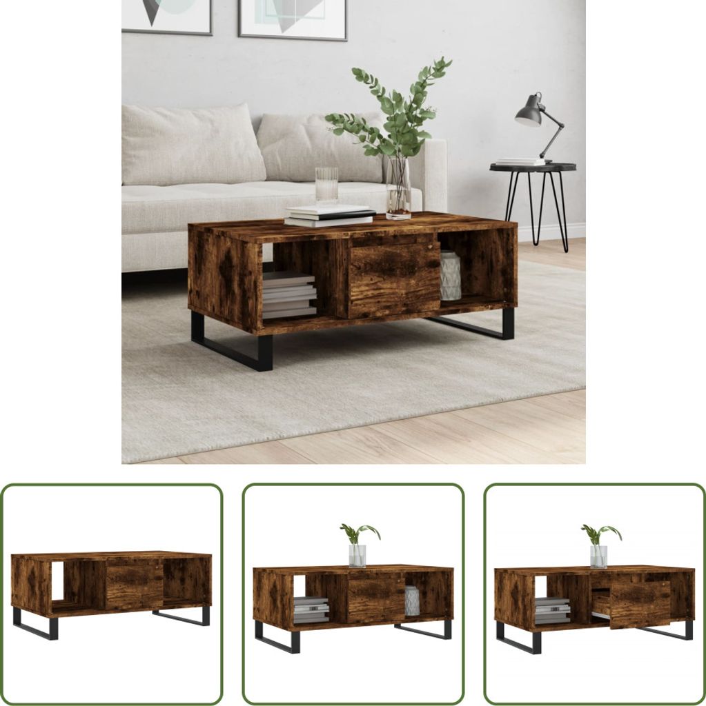 The Living Store Couchtisch Räuchereiche 90x50x36,5 cm Holzwerkstoff