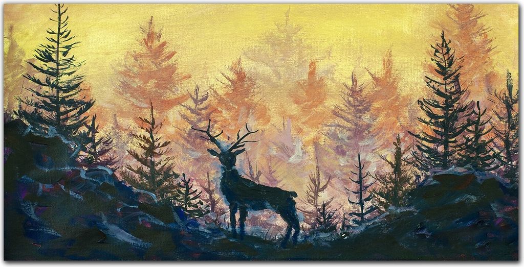 Coloray - Bild aus Glas - 120x60 cm - gehärtetes Glas glasblock mit bild Küche wohnzimmer wanddekoration Dekoration - Waldtier Hirsch