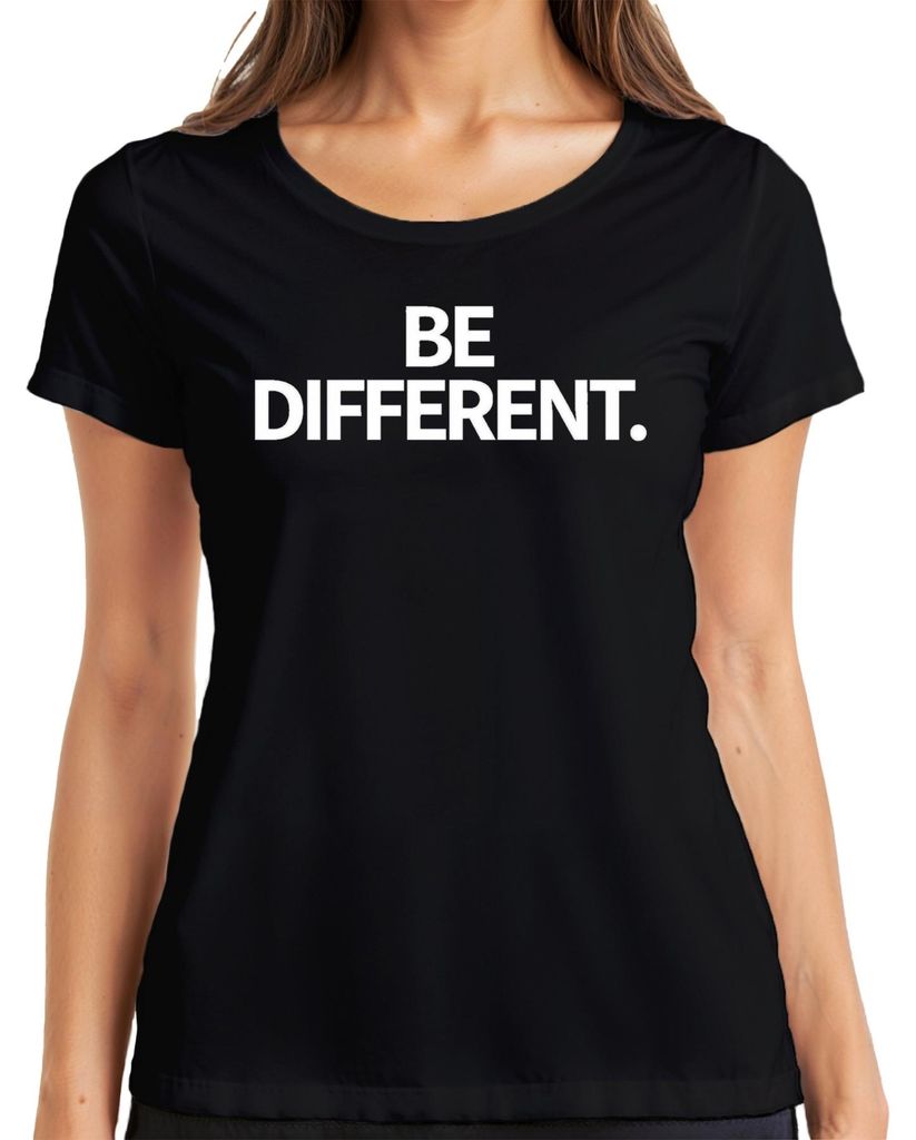 Be Different Statement weißer Text minimalistisch Geschenk Damen T-Shirt, Schwarz, L