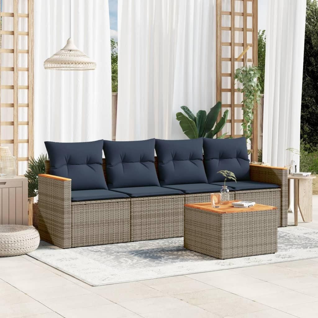 Maison Exclusive - 5-teiliges Gartensofa-Set mit Kissen, grau, Polyrattan