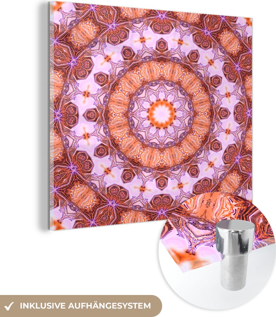 MuchoWow Glasbilder - Bilder auf Wandbild - Foto auf Glas Mandala-Kaleidoskop 90x90 cm Wanddekoration aus Glas - Acrylglasbild - Acrylbilder - Wand...