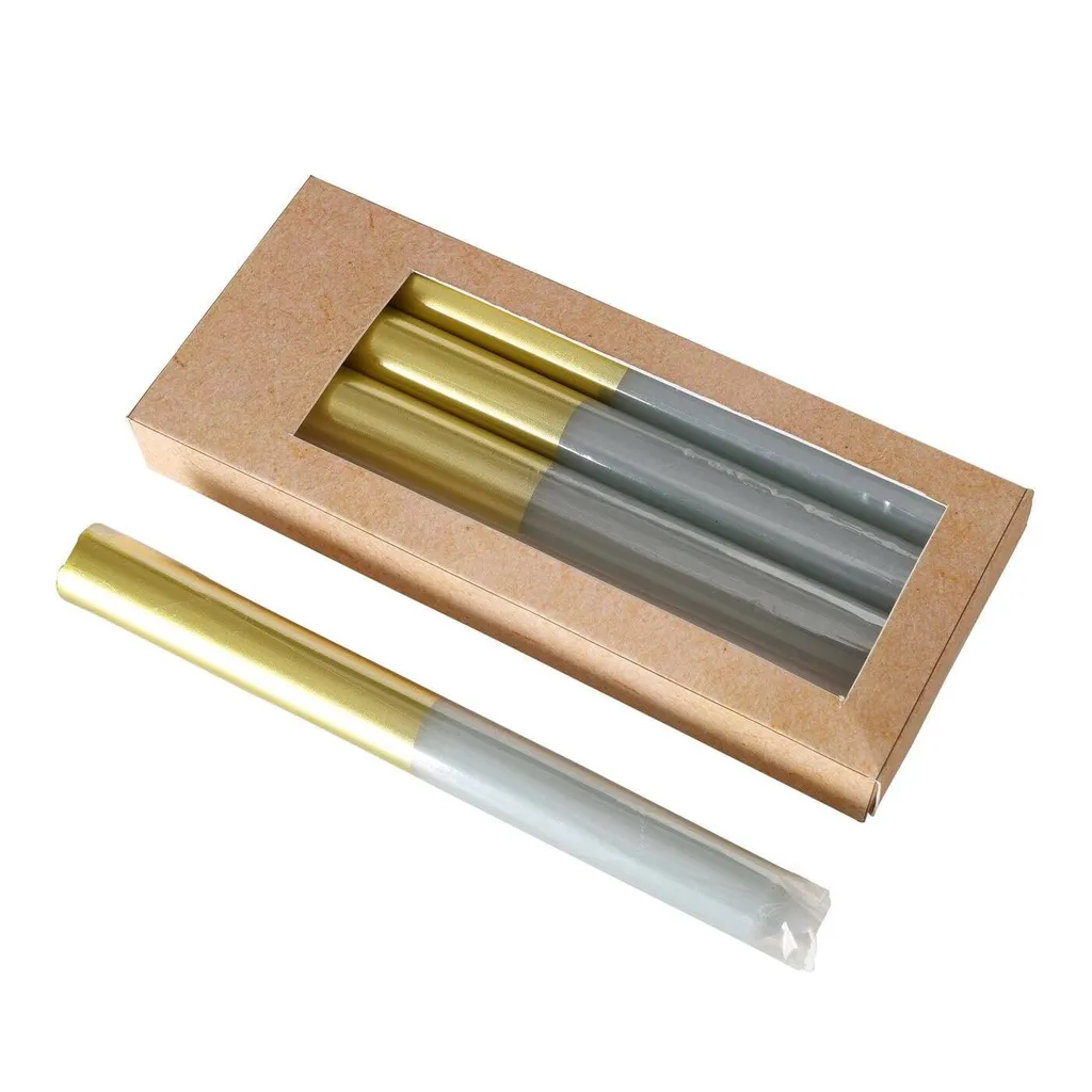 Candele colorate con vassoio color oro, 4 pz