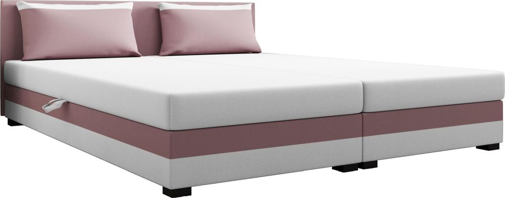 AURA SOFA Boxspringbett ILIA DOUBLE 160x195 Komplett-Set mit Bonell Matratze, Polsterbett mit Bettkästen - Rosa/Weiß, SAWANA 61/WEIß
