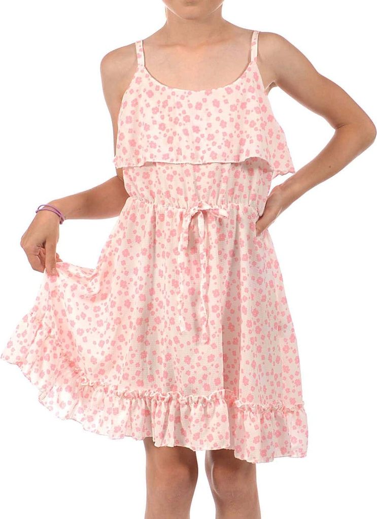 Mädchen Kleid KMISSO Spaghettiträger und Volant Weiß 104