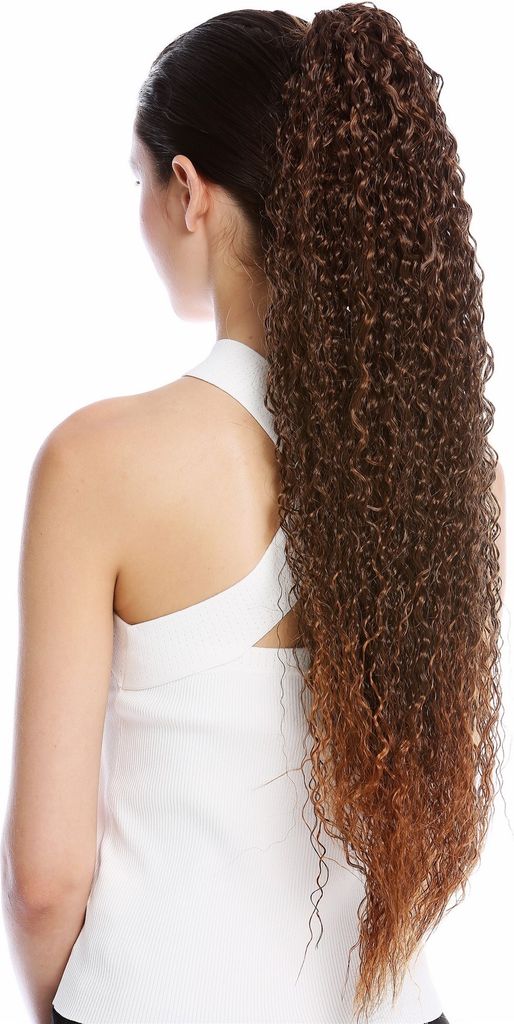 WIG ME UP Zopf Pferdeschwanz Extrem Lang Voluminös Krepplocken Kastanie Braun Mix N857-V-2T30