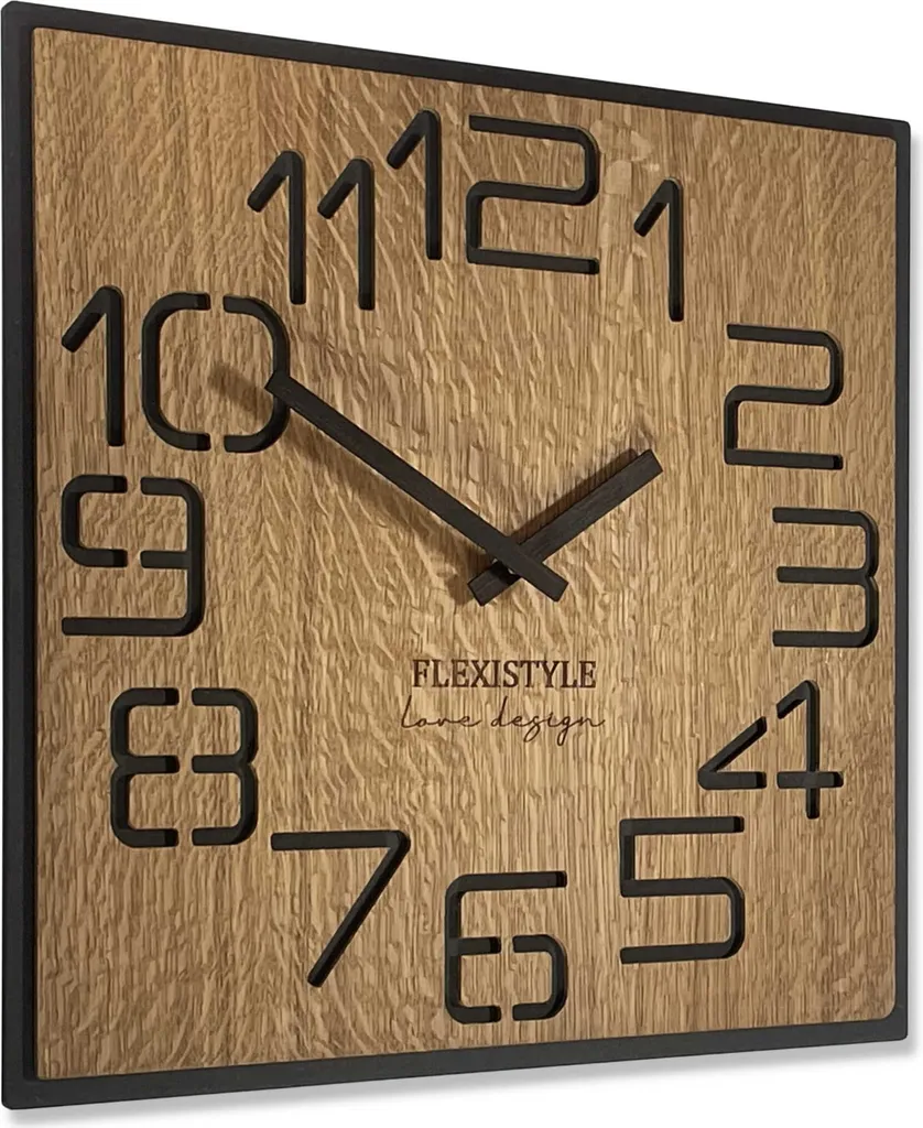 Horloge Murale Silencieuse sans Tic-tac en Bois ECO 50cm Aspect Chêne