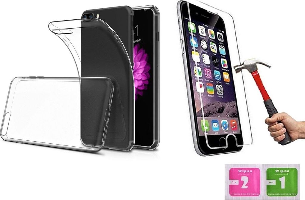 2in1 Schutzglas Schutzhülle für iPhone 6 6S Case Panzerglas Schutz-Set Schutzhülle TPU Hülle transparent Flexibel Cover Handyhülle Glasfolie