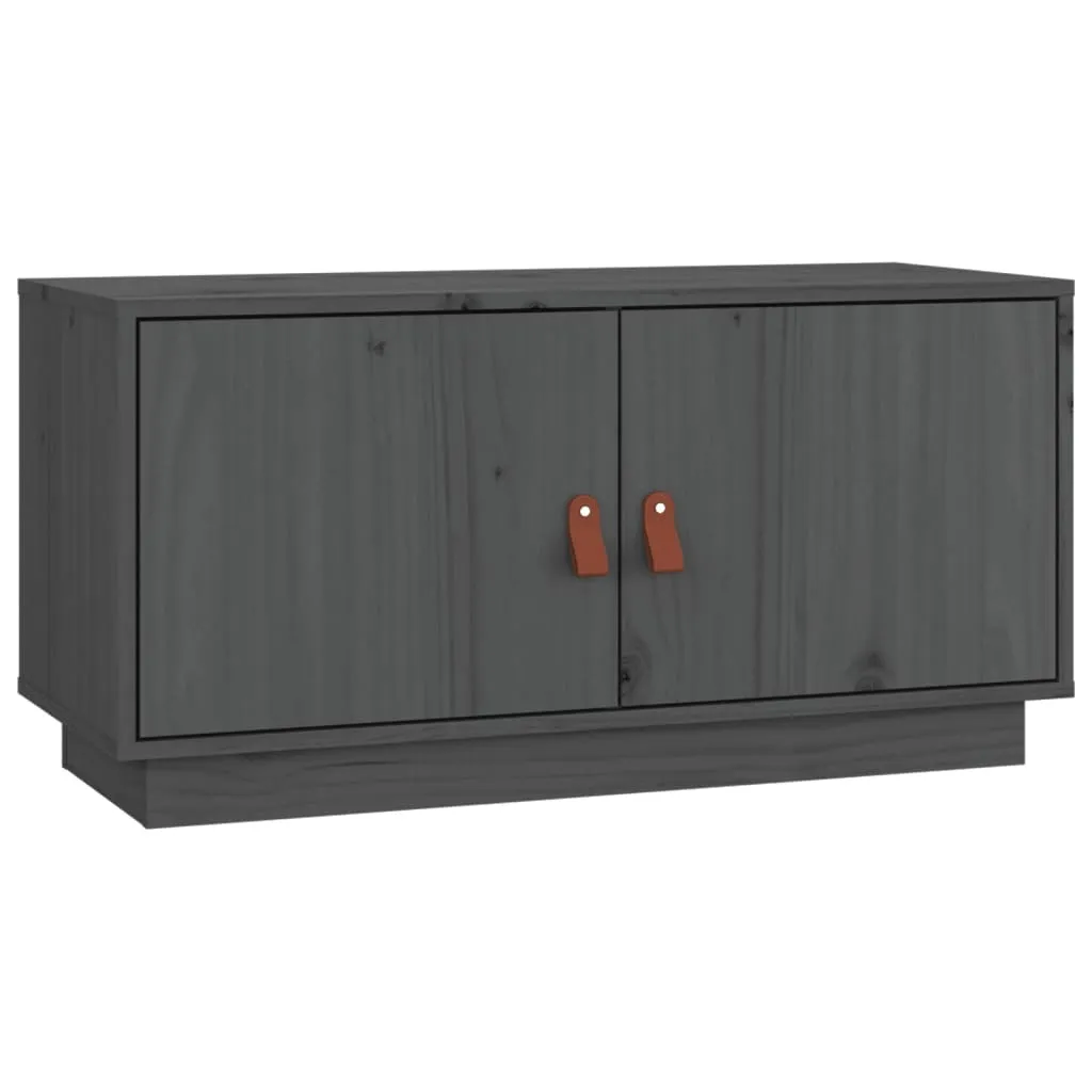 Mobile TV Grigio 80x34x40 cm in Legno Massello di Pino | Design Rustico