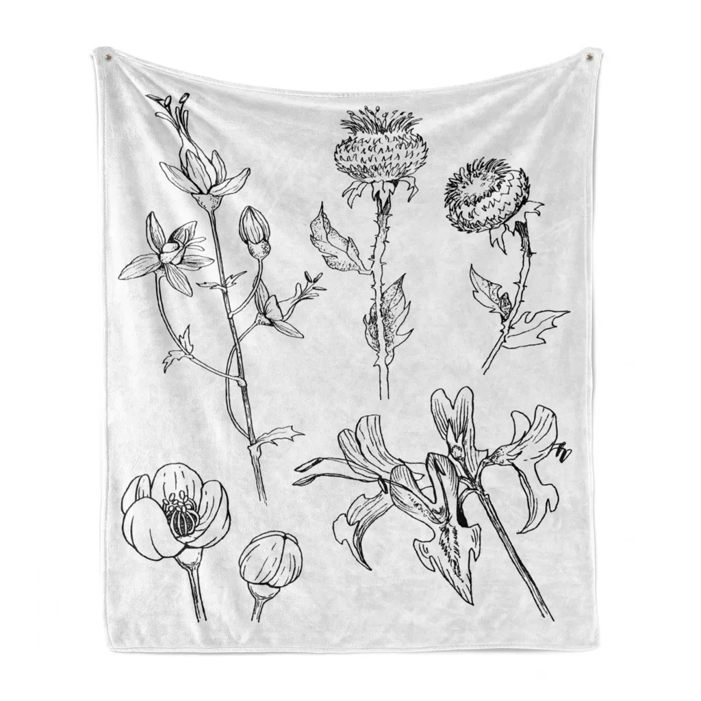 ABAKUHAUS Coperta in morbido pile di flanella con motivi floreali, fiori delicati, confortevole peluche per interni ed esterni, 125 x 175 cm, grigio antracite e bianco