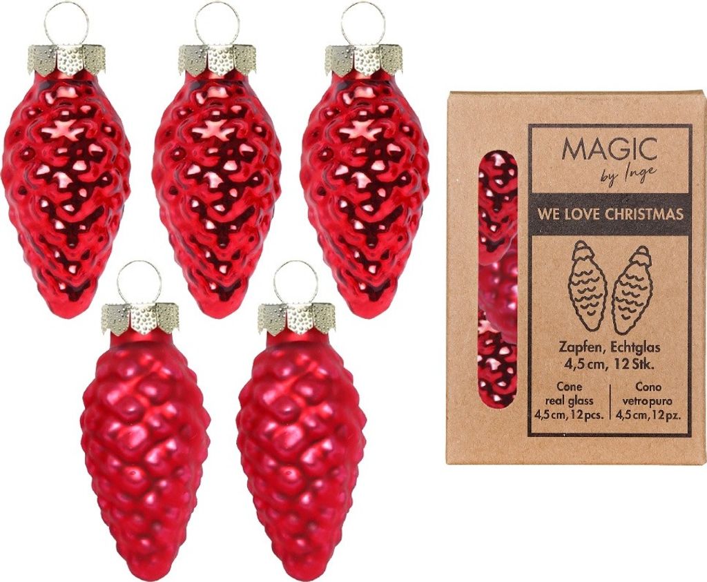 Christbaumschmuck Zapfen 4,5cm Glas 12 Stück - Merry Red