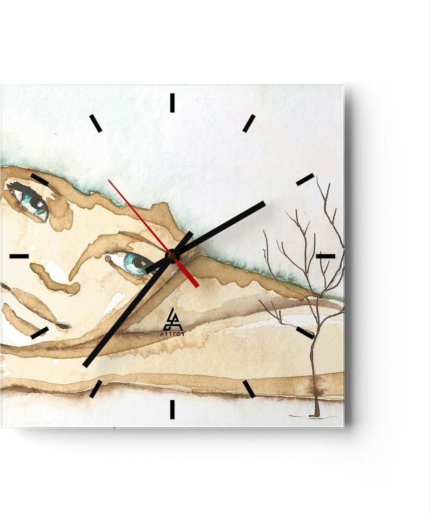 Wanduhr - Quadrat - Glasuhr - Gesicht Dame Fantasie Grafik - 40x40cm - Schleichendes Uhrwerk - Lautlos - zum Aufhängen bereit - Dekoration Modern ...